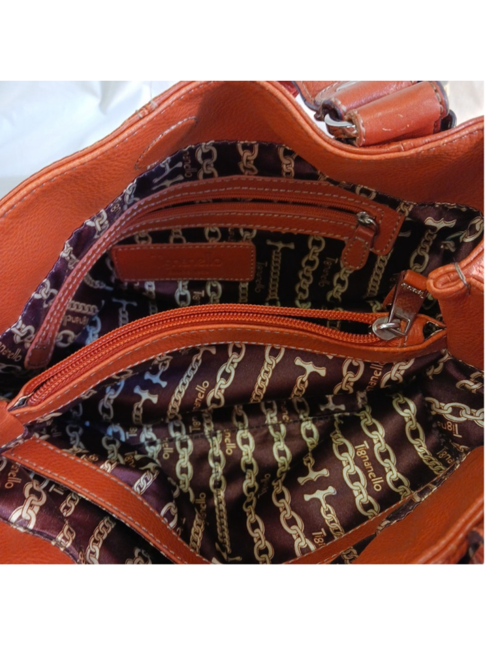 VTG Y2K Tignanello Handbag Orange Leather 2 Straps Magnetic Closure shoulder Bag - Picture 9 of 10